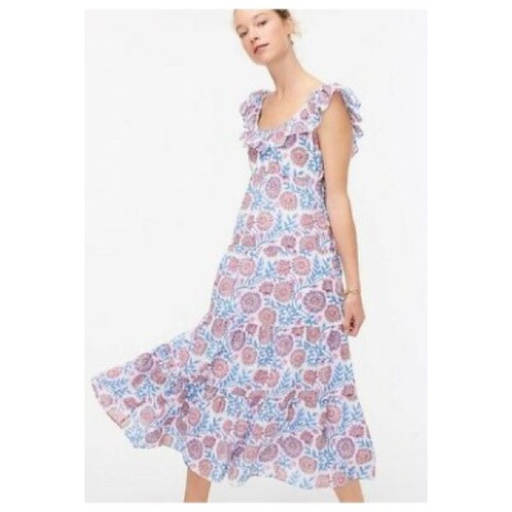J Crew Tiered Ruffle-neck maxi dress in floral